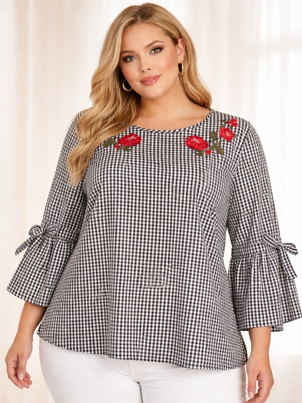 Liz Clairborne Women's Gingham Print Blouse (712)